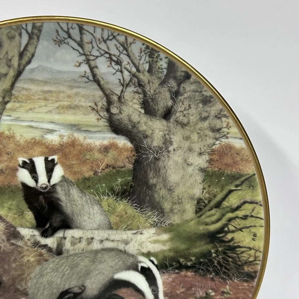 Woodland Year The Playful Badgers in October Plate Franklin Porcelain 1981